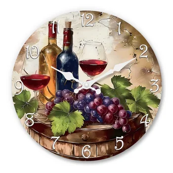 Retro Wine Pattern Wooden Wall Clock – Silent Quartz Home Decor 1