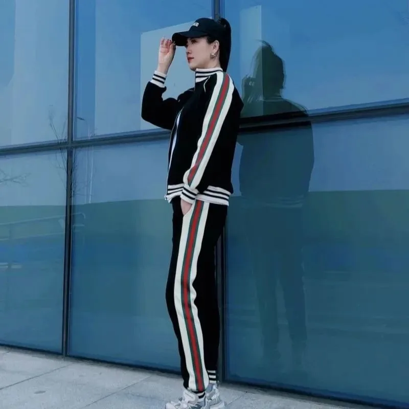 Men's clothing spring and autumn high quality color matching cardigan stand collar casual suit handsome sports two-piece suit 2
