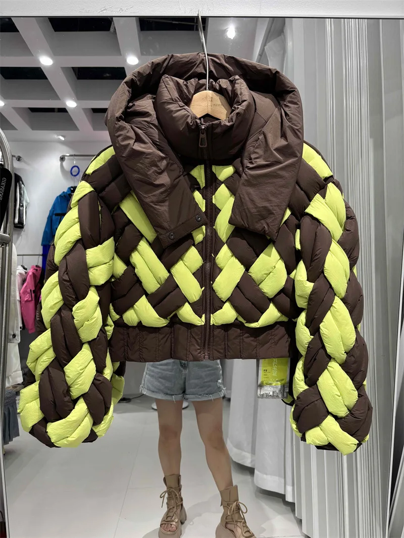 Hiver 90% duvet de canard blanc à capuche Parker vêtements d'extérieur femmes fermeture éclair ample matelassé veste courte nouvelle femme Patchwork torsions doudoune