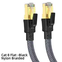 High-Speed CAT8 Nylon Braided Ethernet Cable - 40Gbps Flat Network LAN Cord - 1m (Nylon Braided-Black)