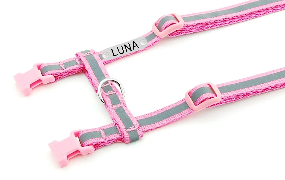 Personalized Reflective Nylon Cat Harness Leash Adjustable Puppy Kitten Collar Harness For Small Medium Pet Halter Dog Harness
