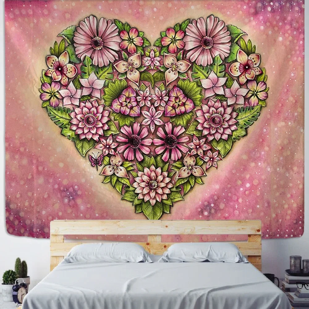 

Vintage Flower Wall Tapestry Wall Hanging Love Bohemian Witchcraft Psychedelic Kawaii Room Dormitory Artist Home Decor