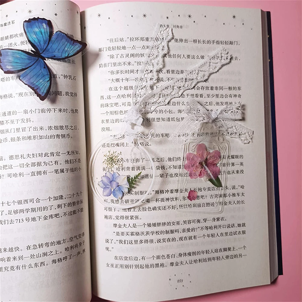 30pcs Clear Dried Flower Bookmarks Pet Decorative Stickers Transparent Bookmark Stickers Glassware Flower Page Clip