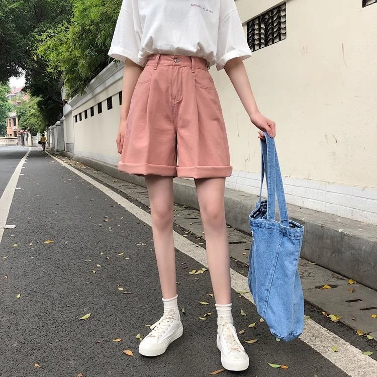 Shorts Women Elegant Loose Lovely All Match Leisure Pockets High Waist Simple College Solid Zipper Female Fashion Popular Ins biker shorts women