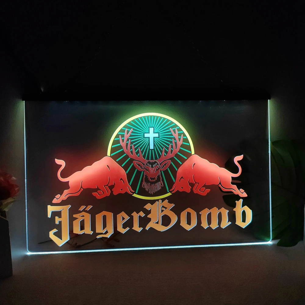 JagermeisterJagerBombBullWineMulticolourLuminousSignwithNeon