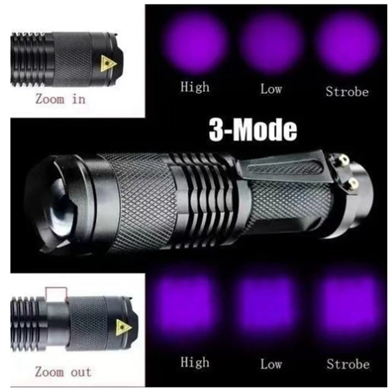 

UV LED Flashlight Zoom Inspection Light Pet Stain Detection Light 365Nm Aluminum Alloy