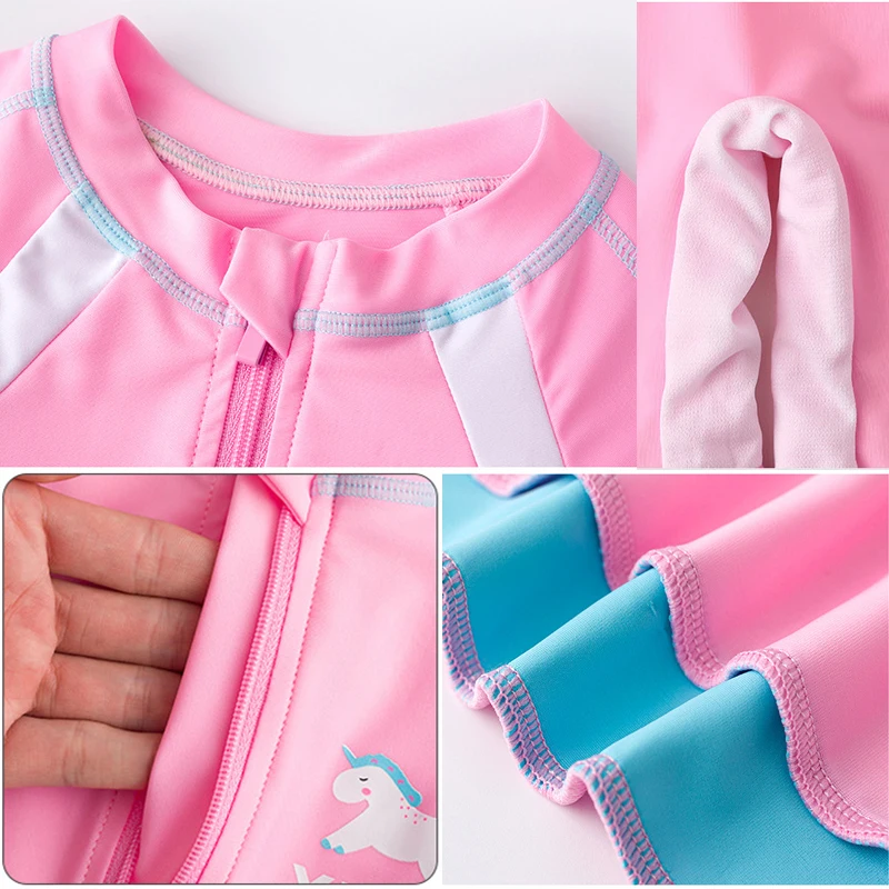 YUKE UPF 50+ Rash Guard Gilrs Boys Long Sleeve One Piece Swimsuit for kids Teen Children Beach Surf Swimming Suit Quick dry Warm