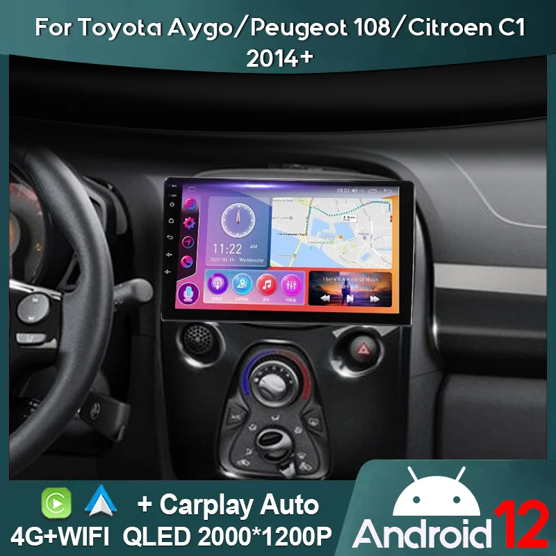 

Автомагнитола MAMSM для Toyota Aygo/Peugeot 108/Citroen C1 2014 + Android 12 мультимедийный видеоплеер GPS 4G Carplay Авторадио 2K QLED