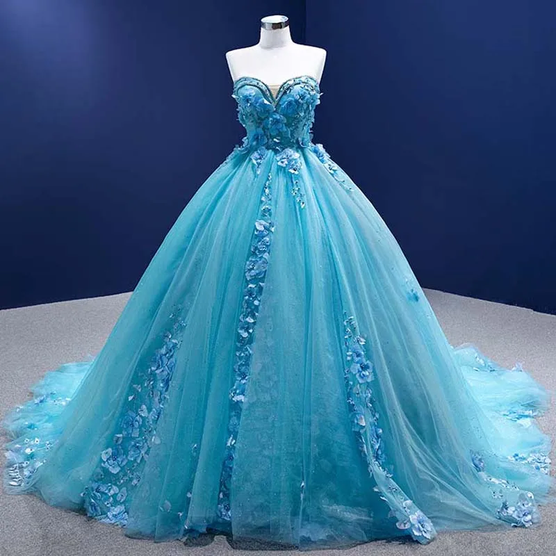 

Sky Blue Quinceanera Dresses Ball Gown Sweetheart Tulle Flowers Pearls Mexican Sweet 16 Dresses 15 Anos