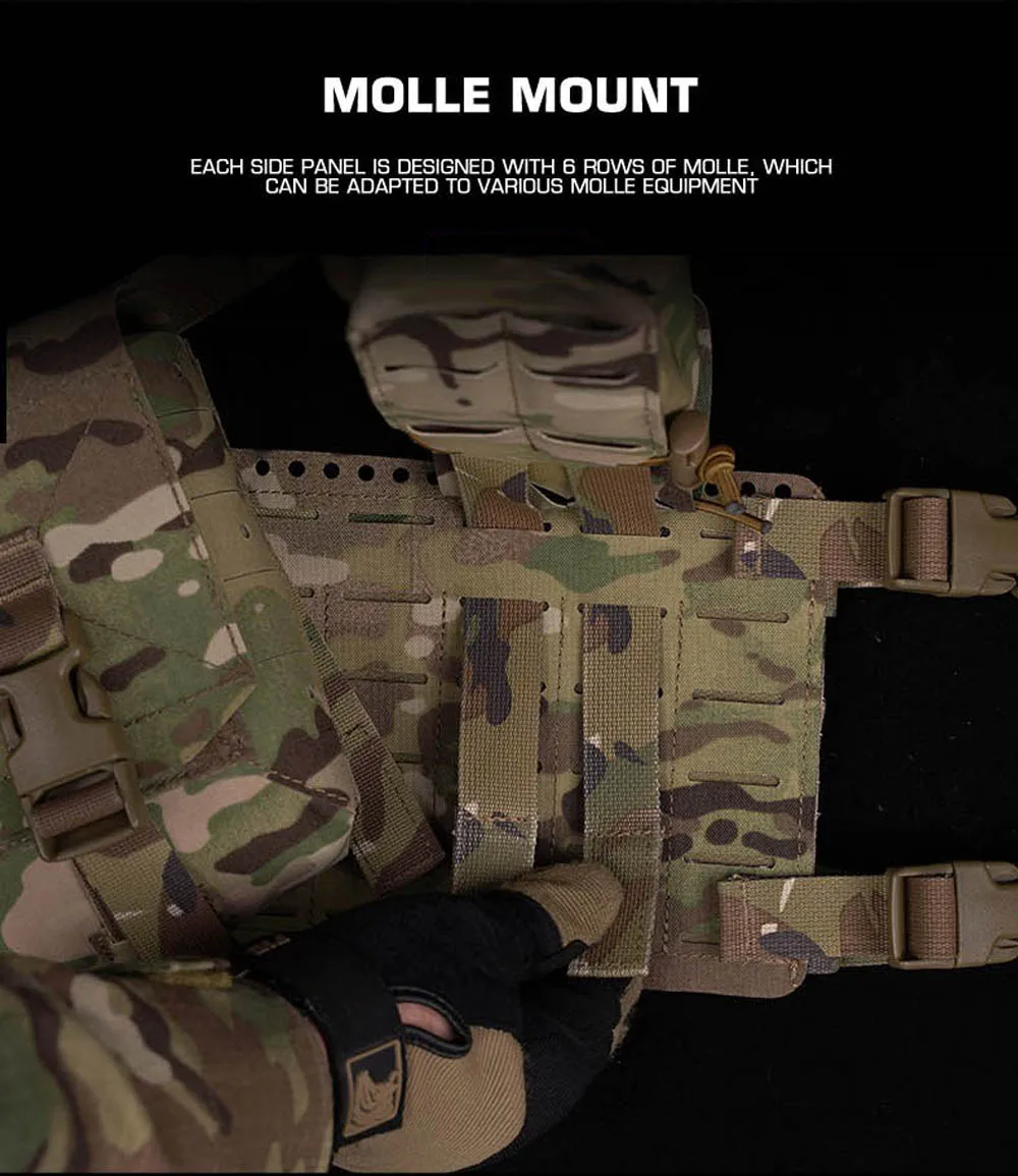 Alpha Tactical Chest Rig MOLLE Split Double Panel Chassis Jagd- und Kampfweste mit interner elastischer Magazintasche – Detail 7
