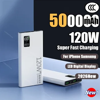 Power Bank Portatile da 120W 50000mAh con Display LED, Ricarica Rapida, Alta Capacità per iPhone Samsung Huawei