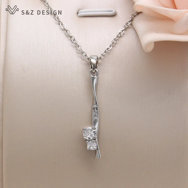 S&Z DESIGN New Fashion 585 Rose Gold Color Long Spiral Round Cubic Zirconia Pendant Necklace For Women Trendy Jewelry Gift