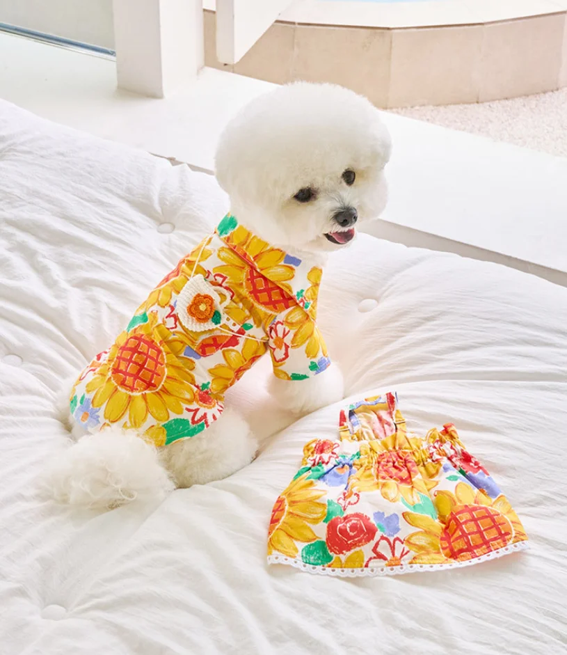 Luxury Dog Dress Bowknot Lace Summer Puppy Clothes Dog Skirts Cotton T Shirt Girls Costume Chihuahua