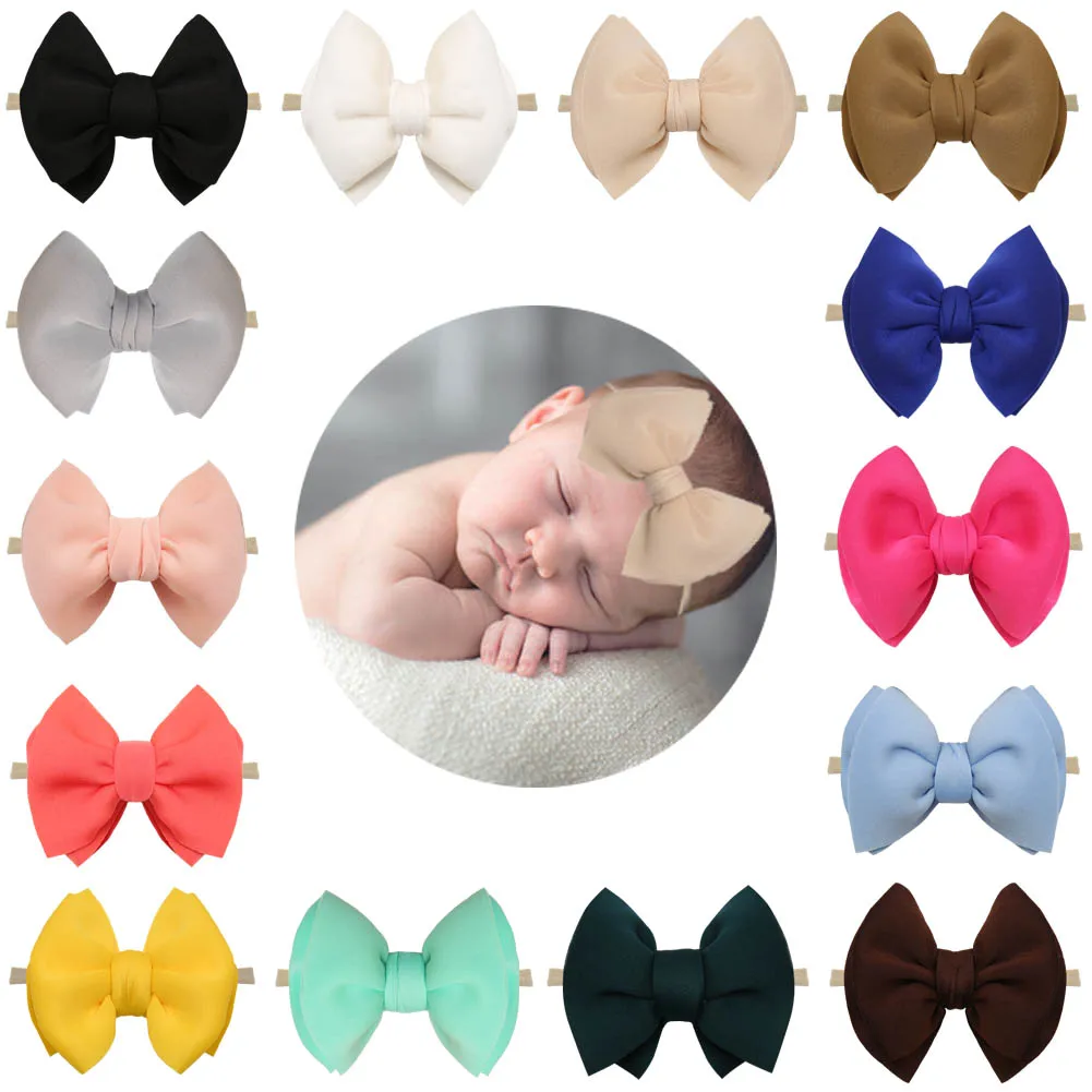 

Solid Puff Big Bow Headband Air Layer Elastic Nylon Hair Bands Toddler Baby Boy Girl Headwraps Fashion Kids Accessories