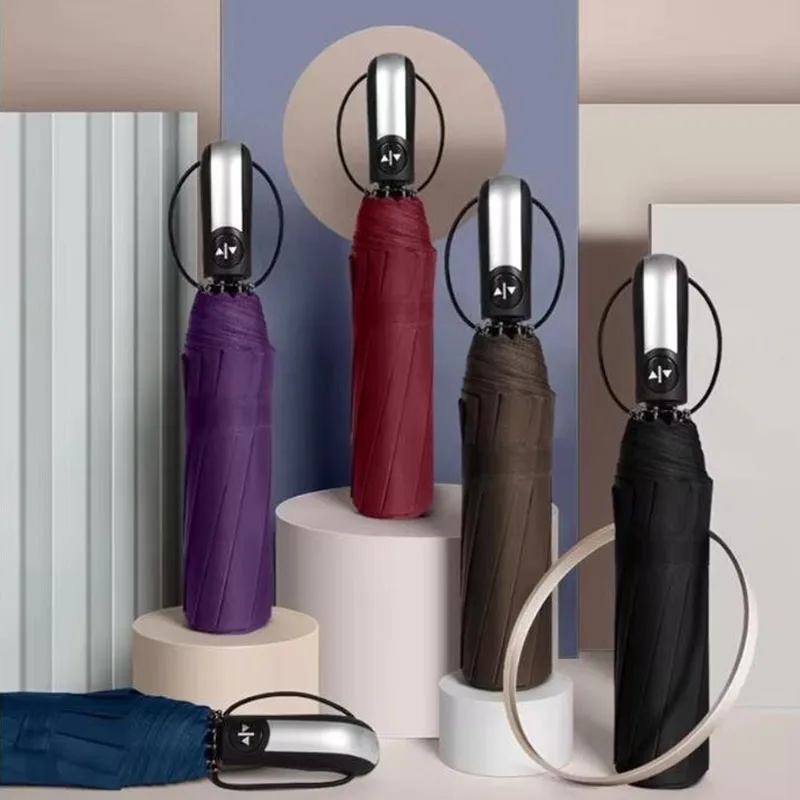 Folding Vinyl Umbrella Ten-Bone Umbrella Strong Windproof Rainproof For Business Use