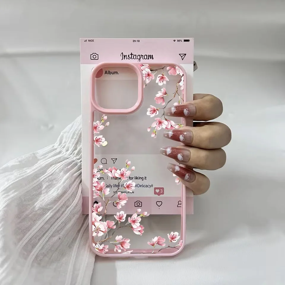 Aesthetic Pink Magnolia Flower Phone Case - Shockproof Clear Hard Cover