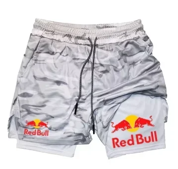 Mens 2-in-1 Red Bull Sports Shorts - Quick-Dry Breathable Running Underwear M-3XL
