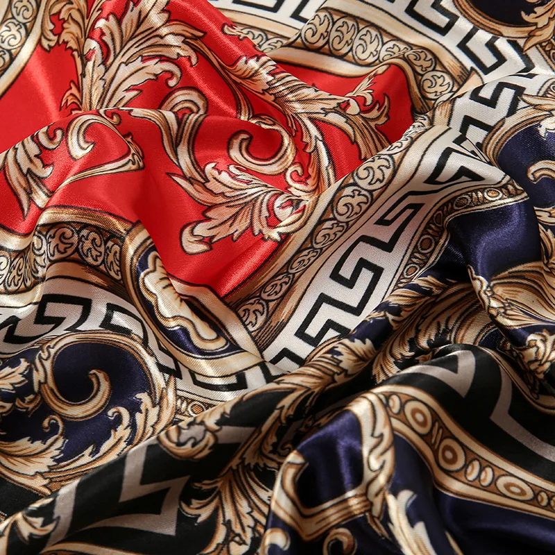 90X90CM New Print Warm Kerchief Luxury Brand Satin Finish Scarves Fashion The Four Seasons Hijab Popular Design Women Silk Scarf 4