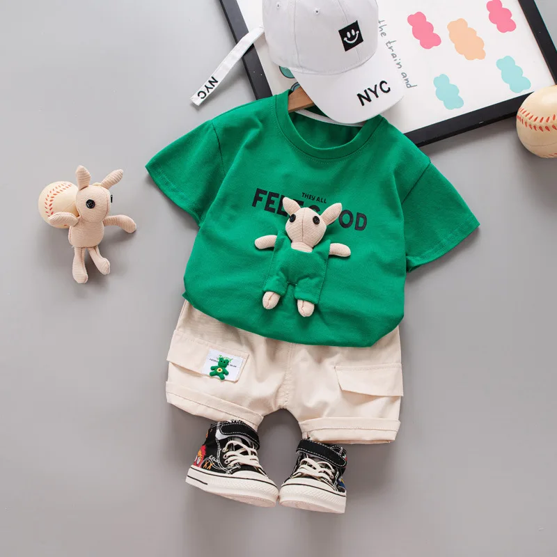 

Toddler Summer Outfit for Kids Boys and Girls 1 To 5 Years Cartoon Rabbit O-neck Short Sleeve T-shirts and Shorts Infant Clothes