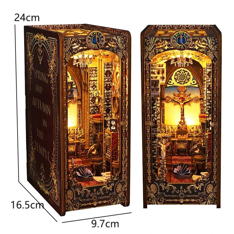 DIY Book Nook Insert Kits Wooden DollHouse Building Toys Magic House Casa Bookend With LED Lights Bookshelf Home Decoration Gift