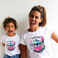 Family Look Disney Stitch T Shirt Mother and Kids Matching Outfits Fashion Streetwear Mom and Daughter Son Family Clothes Tops 1