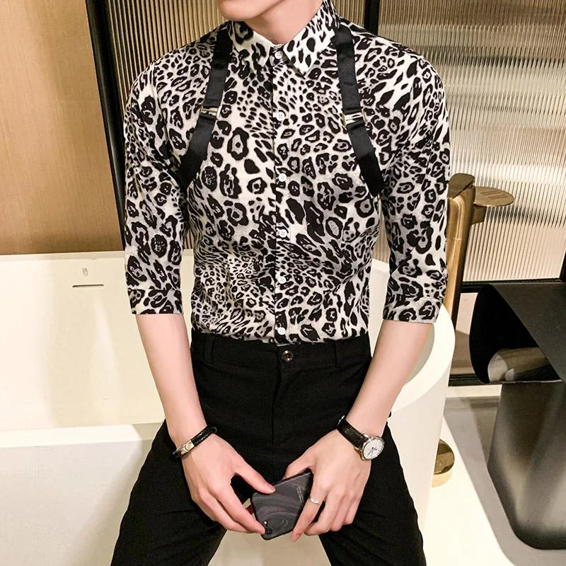 

Leopard Printed Shirts Mens Designer with Strap Slim Fit Plus Size Clothing Trends 2024 Products Social Club