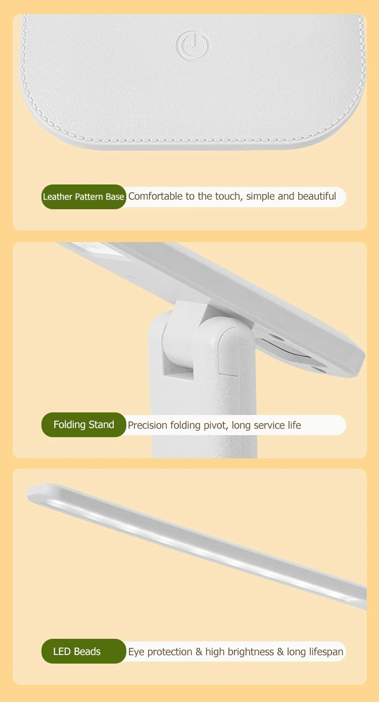 Foldable Desk Lamp - USB Rechargeable Eye Care Reading Light With Adjustable Brightness