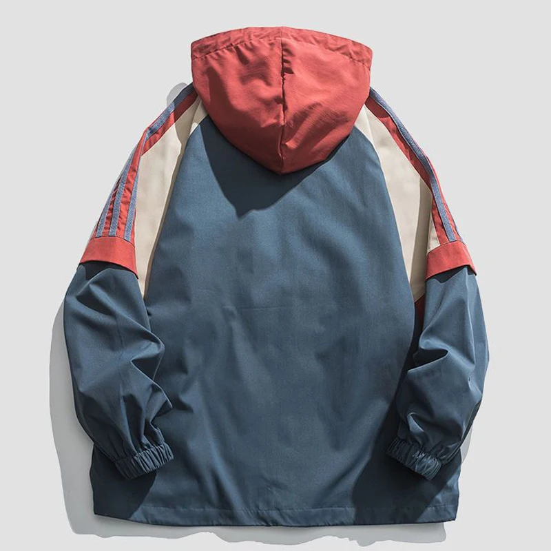 Giacca causale da uomo High Street Hip Hop Colorblock Patchwork Felpa con cappuccio allentata Stile Haruku Cappotto unisex con cerniera Inverno893_voghion.com