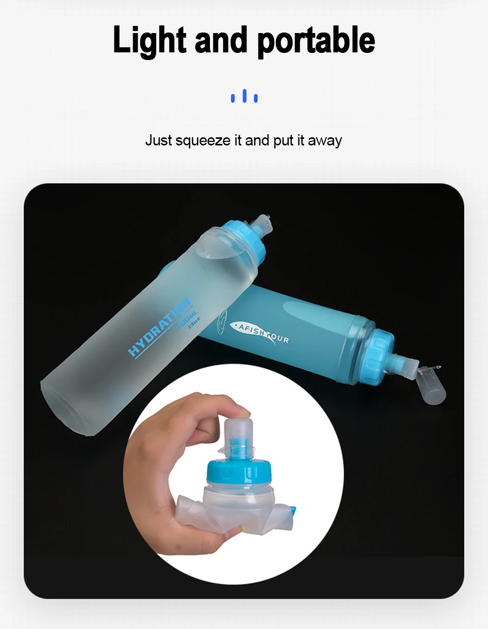 Description Picture 4 of item300ml/400ml/500ml Ultralight Foldable Water Bottle Outdoor Sport Camping Running Hiking Bicycle TPU Soft Flask Water Bag