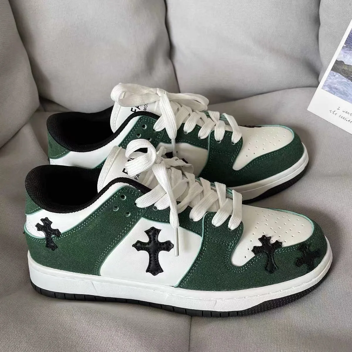 Retro Mens & Women Shoes Fashion PU Leather Lovers Sneakers Sports Casual Size 36-44