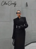 Manteau Long élégant pour femmes, col en v, couleur unie, Slim, simple boutonnage, taille fermée, veste dame, automne hiver 2021, Chic, Streetwear féminin 6