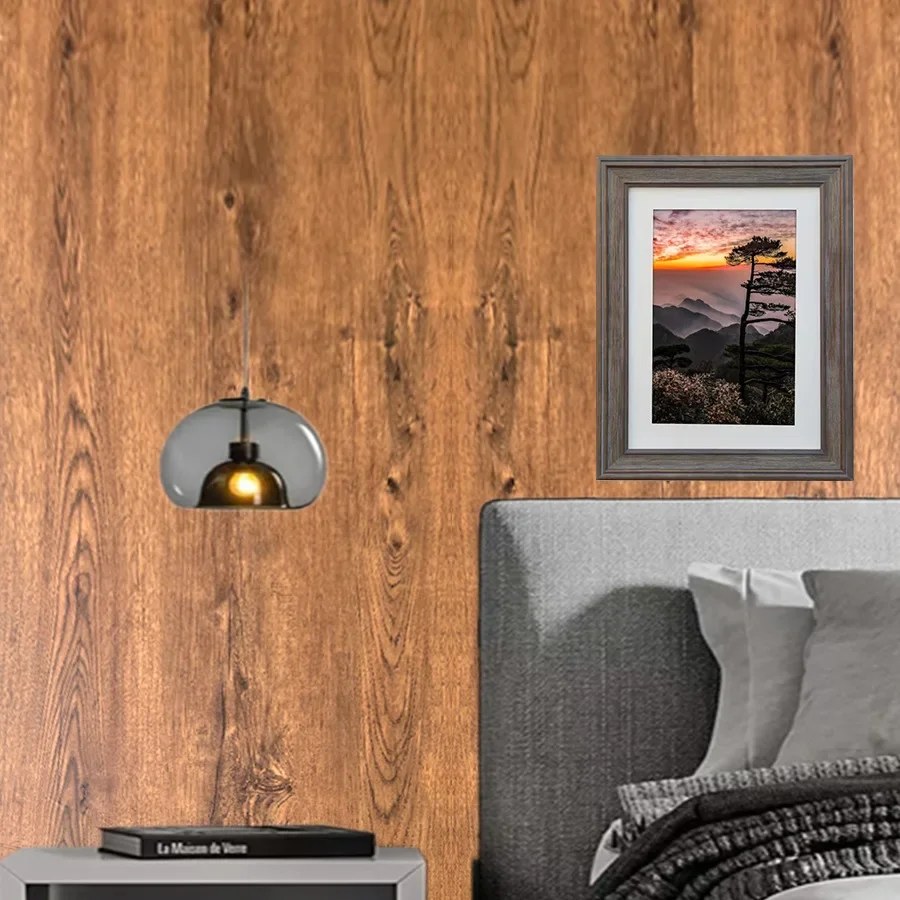 วอลเปเปอร์ลายไม้สีน้ำตาลแบบมีกาวในตัว สำหรับตกแต่งบ้าน ผนังพื้นหลัง PVC ห้องครัว สติ๊กเกอร์เปลี่ยนสีผนัง 1