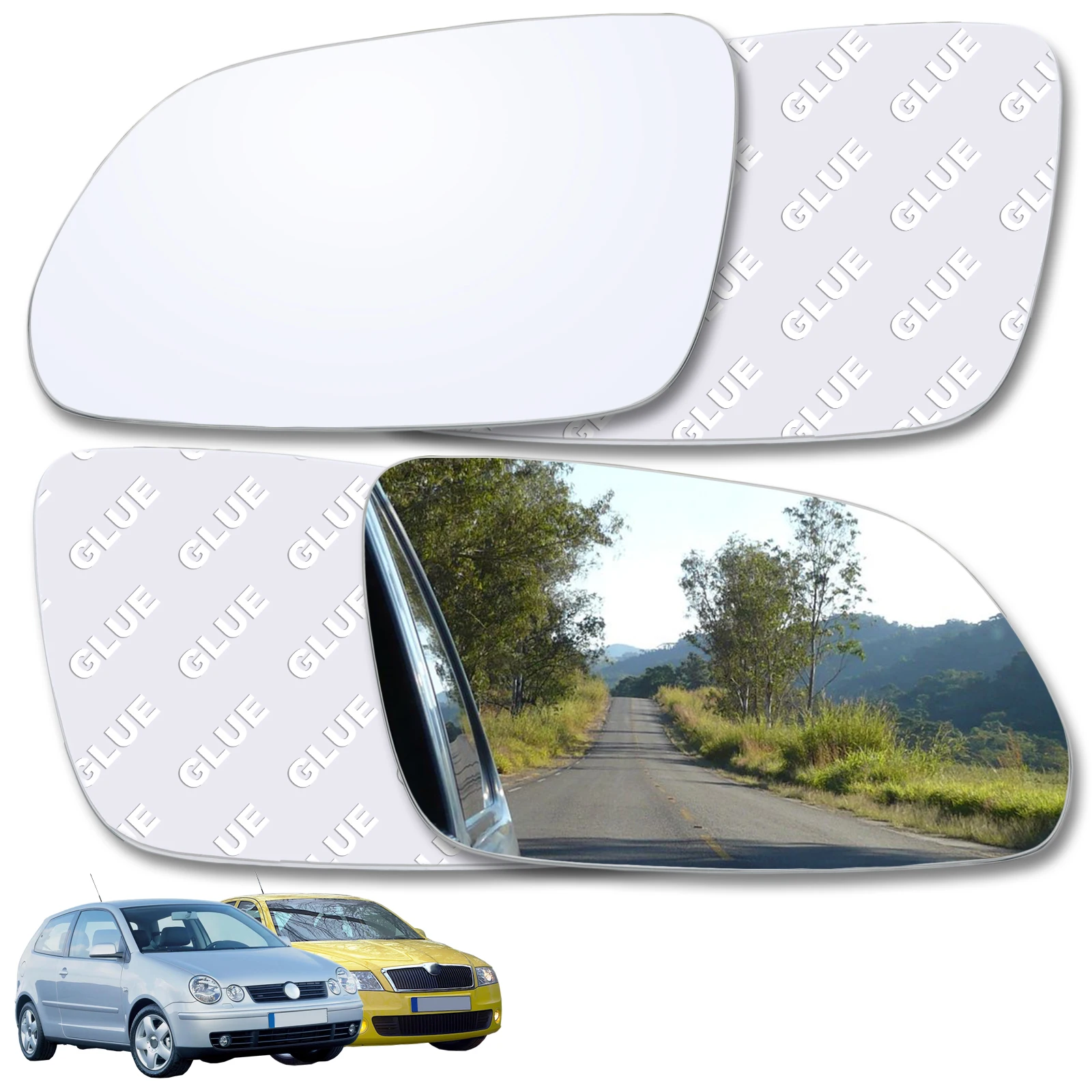 Für VW Valkswagon Polo MK4 9N 2005 2006 2007 2008 2009, konvexe Rückspiegel-Rückansichtflügel, Seitenspiegelglas, zum Aufkleben auf keine Basisplatte
