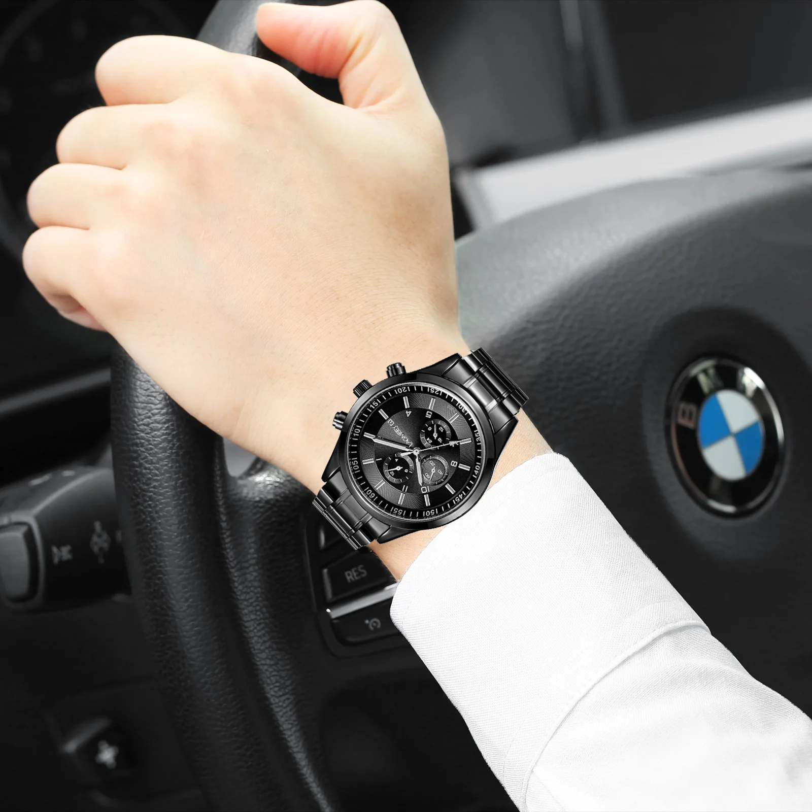 Sleek Black Steel Men's Waterproof Sport Watch