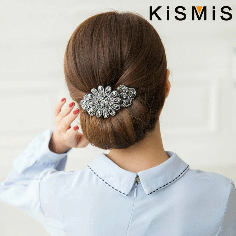 Kristall Strass Elegante Haarnadel Hinterkopf Damen Platte Haar Karte Top Clip Feder Clip Kopfschmuck