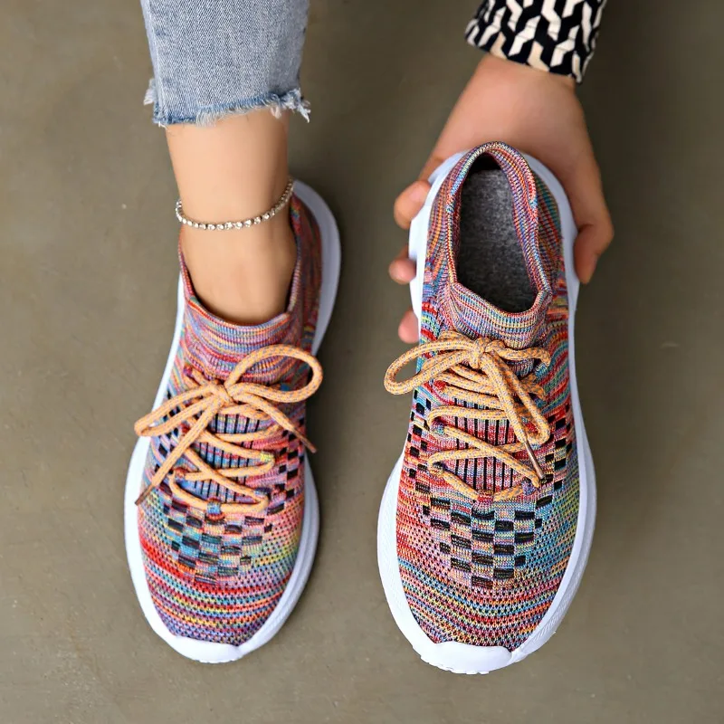 

Женская Повседневная Спортивная обувь на низком каблуке, Весенняя сетчатая обувь разных цветов с вулканизированной подошвой, на шнуровке, 2024