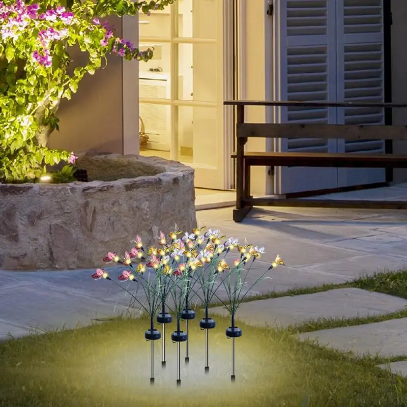 Butterfly Garden Lights 2 Pieces Butterfly Ground Light Lawn Light Lamp Solar Power Landscape Outdoor 7