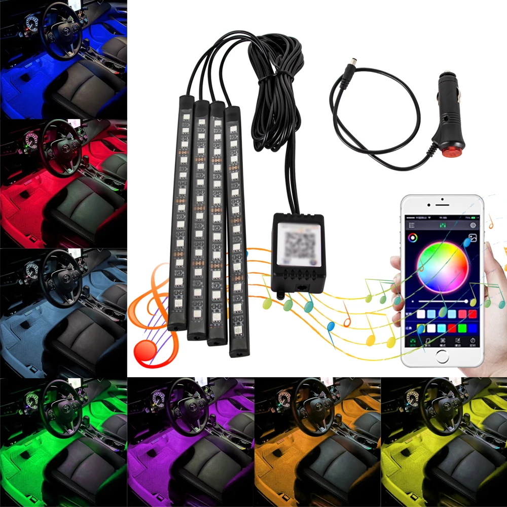 Néon 48 72 LED intérieur de voiture lumière ambiante pied avec USB sans fil  télécommande musique App contrôle Auto RGB atmosphère lampes décoratives -  AliExpress