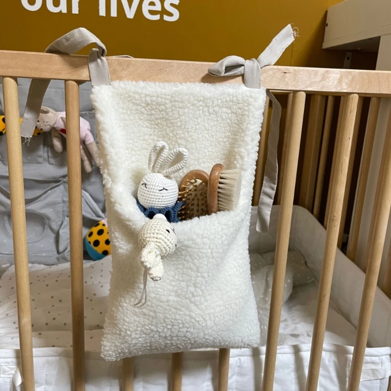 New Thick Plush Baby Crib Hanging Storage Bag Portable Double Pockets Newborn Cot Toy Organizer Bag Bed Headboard Storage Pouch 6