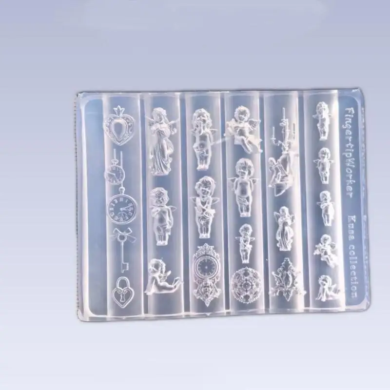 새로운 엔젤 시계 3D 실리콘 네일 몰드 하트 잠금 네일 템플릿 DIY 네일 아트 장식 스탬핑 플레이트 매니큐어 디자인 도구