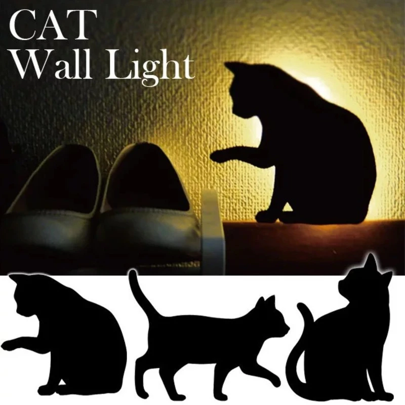 Induction Led Light Motion Sensor Cabinet Night Light Silhouette Shadow  Cabinet Corridor Light Cartoon Cat Animal Wall Light - Plaques & Signs -  AliExpress
