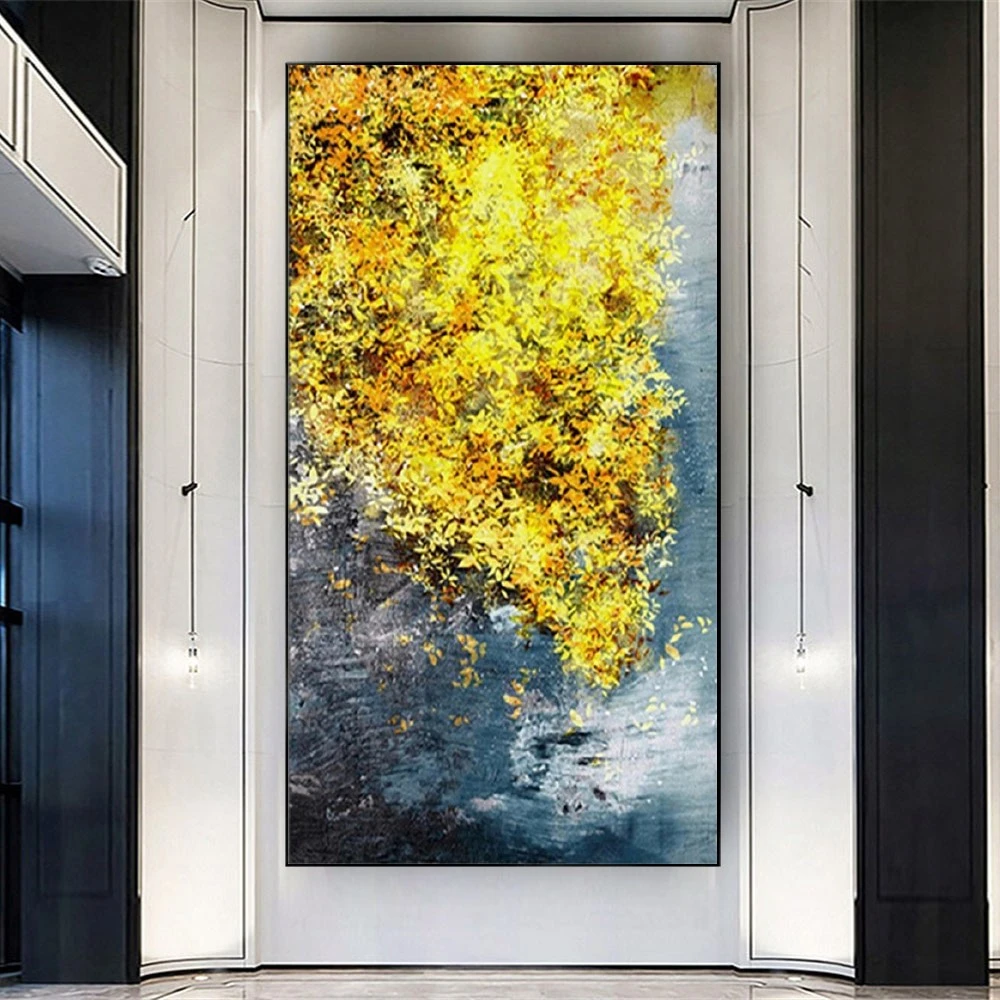 

New Design Flower Wall Art Picture Modern Yellow Rose Abstract Canvas Poster Handmade Textile Oil Painting For Living Room Decor