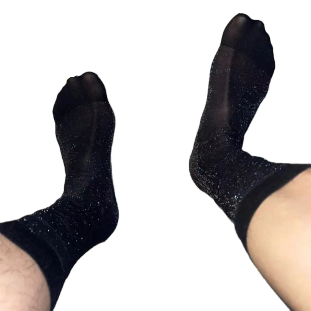1 Pair Men\'s Sexy Shiny Silky Sock See Through Breathable Casual Stockings Man Business Dress Middle Tube Socks