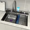 Stainless Steel Kitchen Waterfall Sink Embossed Digital Display Large Single Slot All-in-one Faucet Multi-functional Wash Bain 1