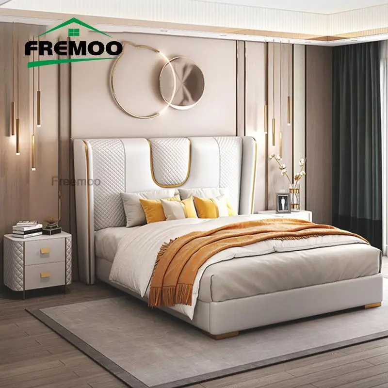 Double Bed Master Bedroom Leather Soft King/Queen Size Bed Modern Italian Designer Model Home Furniture