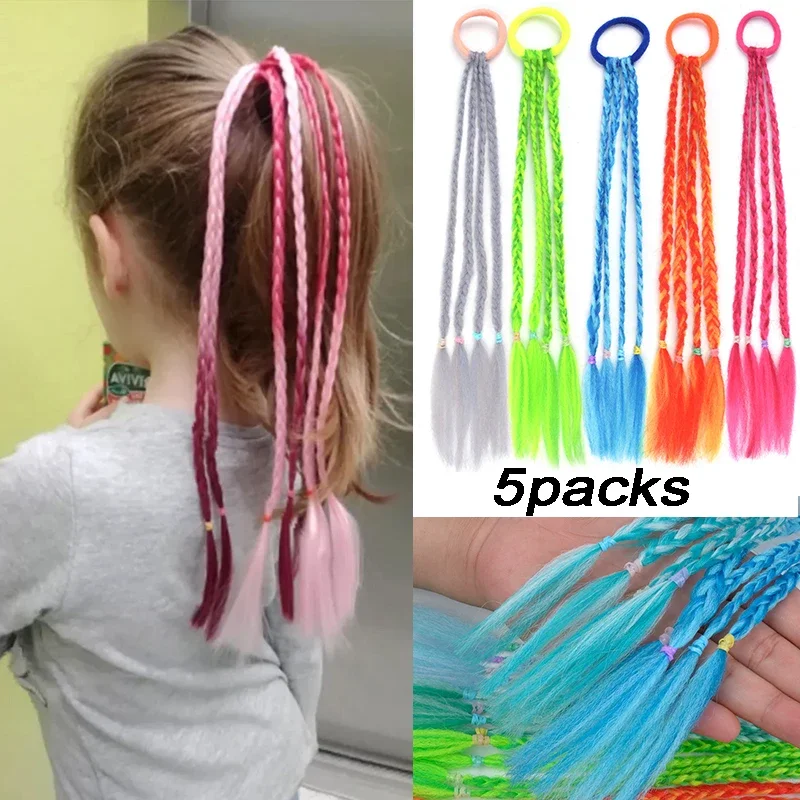 

Rainbow Headdress Box Braids Ponytail With Elastic Rubber Band Hair Extensions Colored Box Pigtail Rope Kids Box Braided Pigtail