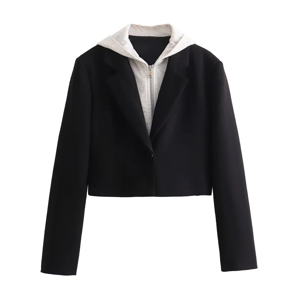 Taop & Za 여성용 용수철 긴팔 후드 짧은 세트 코트, 캐주얼 및 패셔너블, 다목적 슬림핏, 신제품 