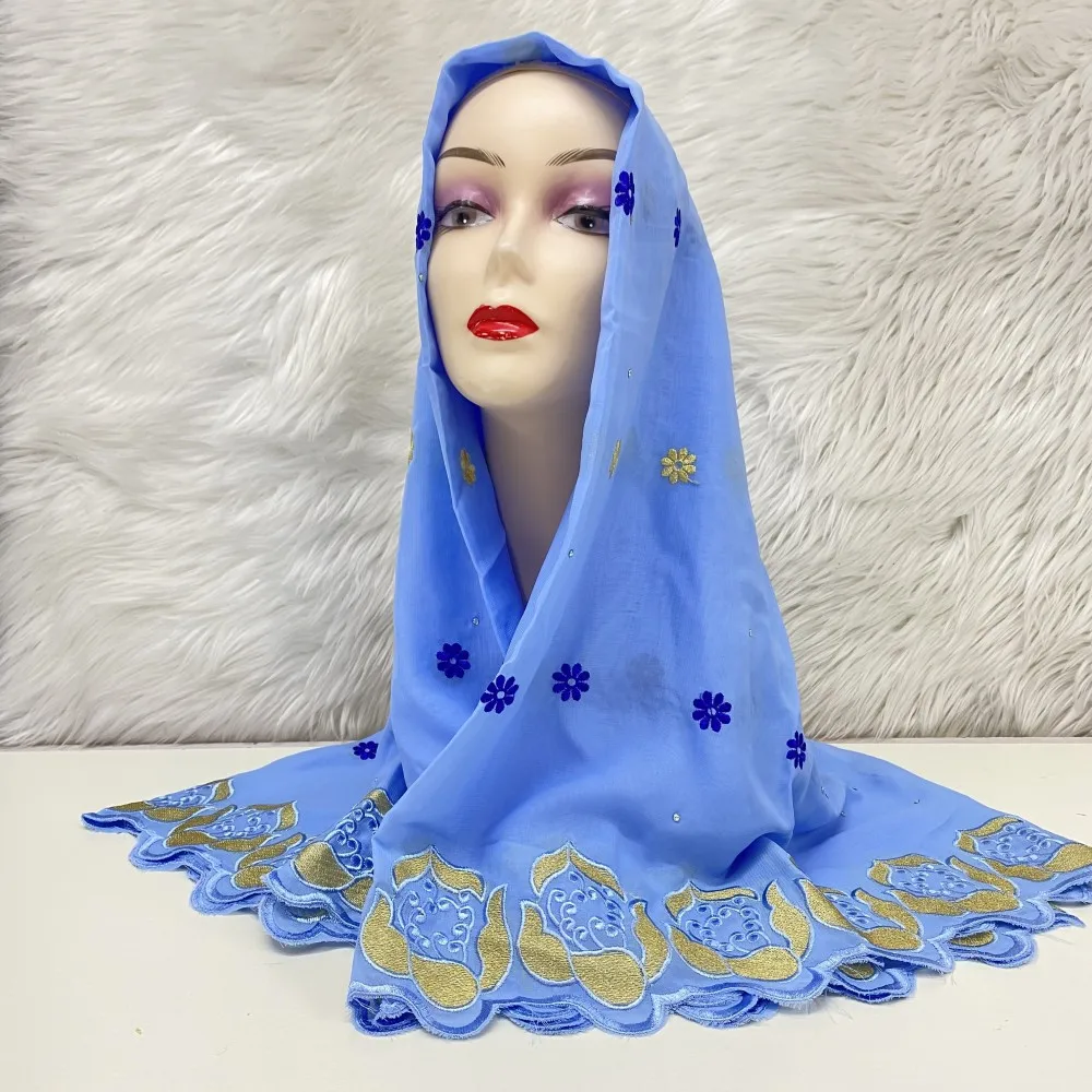 Different pattern Nigerian Gele Headtie With Stones 2023 High Quality African Embroidery Chiffon Head Scarf 2yards/1set