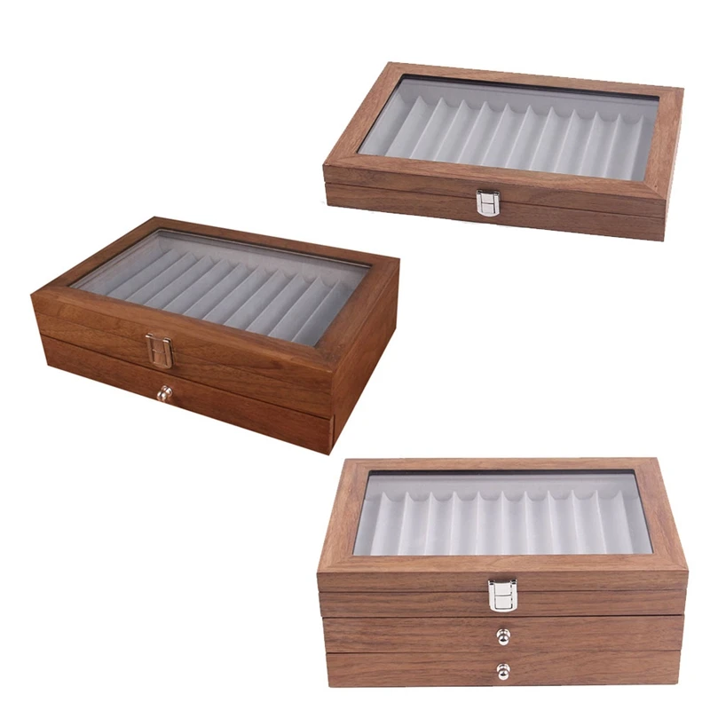 walnut-pen-storage-case-luxo-2-camada-pen-display-organizador-transparente-janela-fountain-box-pen-colecao