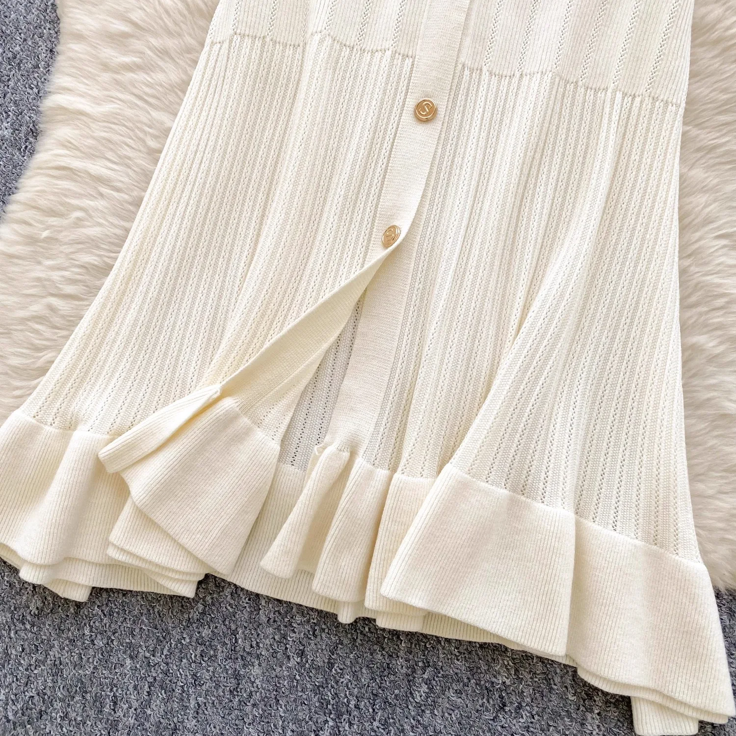 YuooMuoo Nouvelle Collection 2026 Robes Femme Marque Tendance Vintage Col V Volants Tricoté Longue Robe Élégante Soirée Vestidos